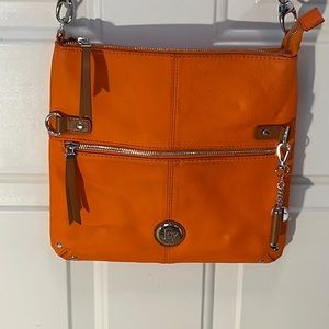 Joy Mangano Orange leather crossbody bag with adjustable strap GUC/RFID convert